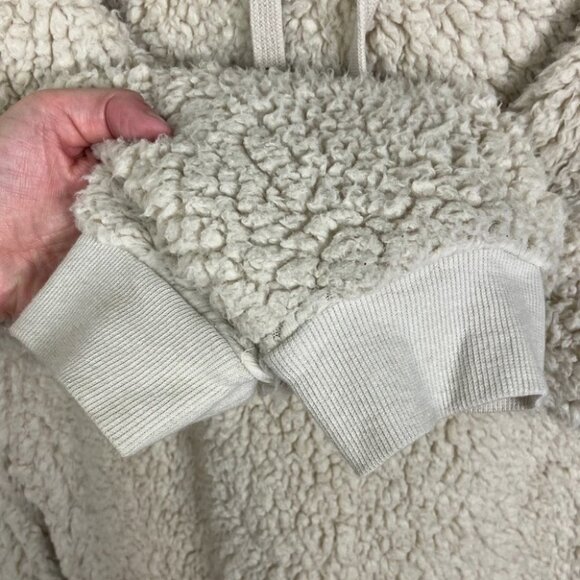 Nordstrom Zella Sherpa Fleece‎ Pullover Hoodie Size XL Beige Cream Sweater Hood - Picture 7 of 11